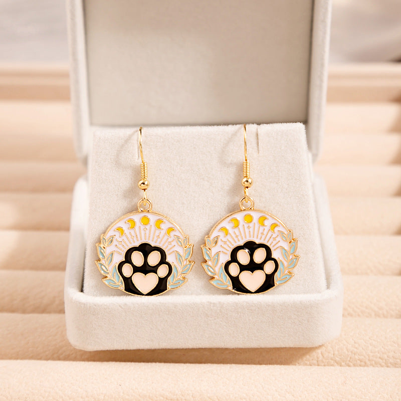 Wholesale Jewelry Drip Paint Cat Cartoon Alloy Earrings